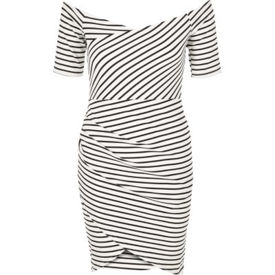 Black stripe bardot bodycon dress